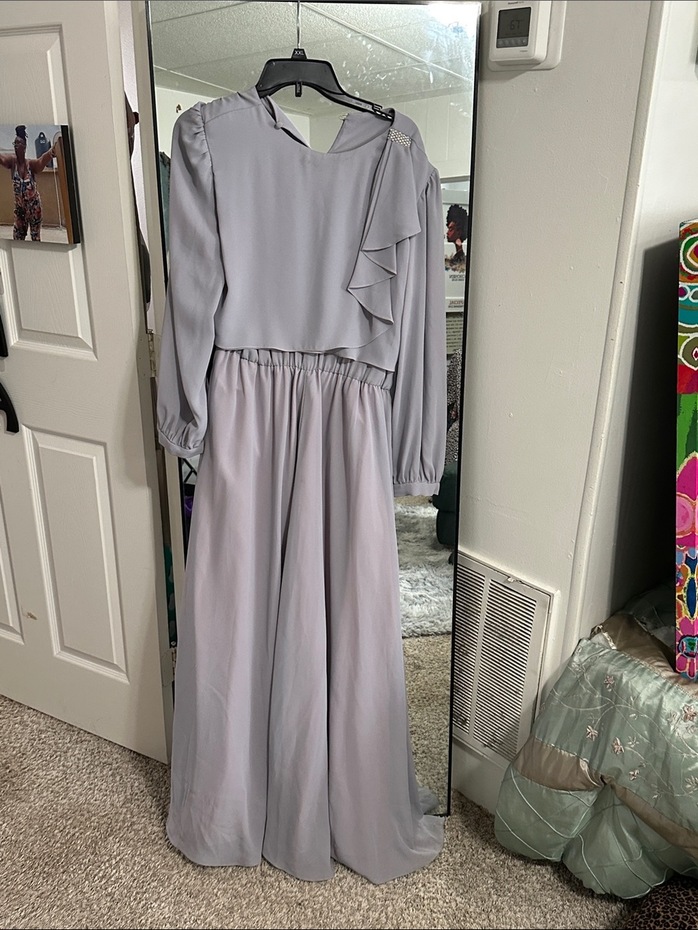 Light Lavender Long Sleeve Ruffle formal dress
